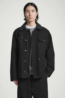 Hot COS LEATHER-COLLAR FIELD JACKET BLACK