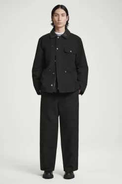 Hot COS LEATHER-COLLAR FIELD JACKET BLACK