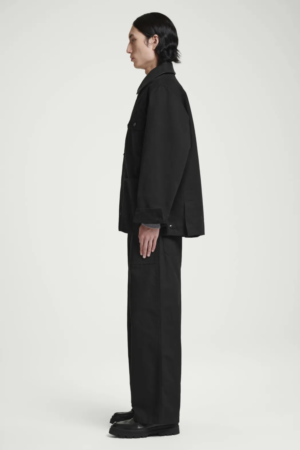 Hot COS LEATHER-COLLAR FIELD JACKET BLACK