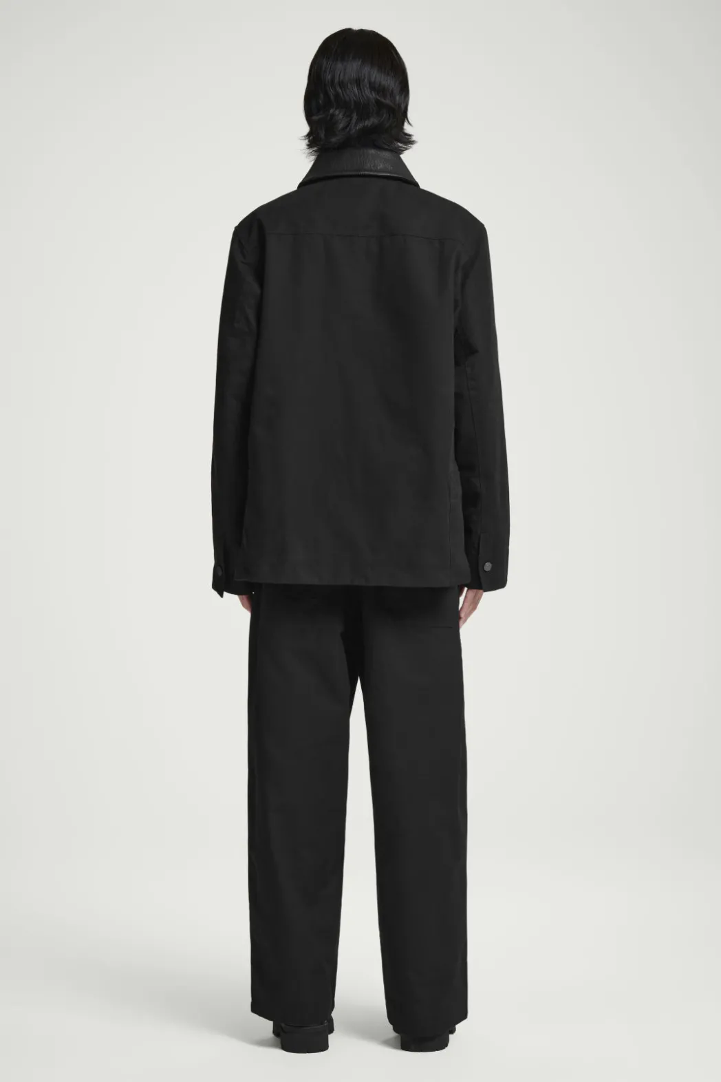 Hot COS LEATHER-COLLAR FIELD JACKET BLACK