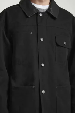 Hot COS LEATHER-COLLAR FIELD JACKET BLACK