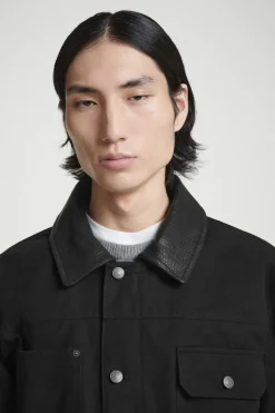 Hot COS LEATHER-COLLAR FIELD JACKET BLACK