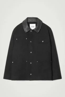 Hot COS LEATHER-COLLAR FIELD JACKET BLACK