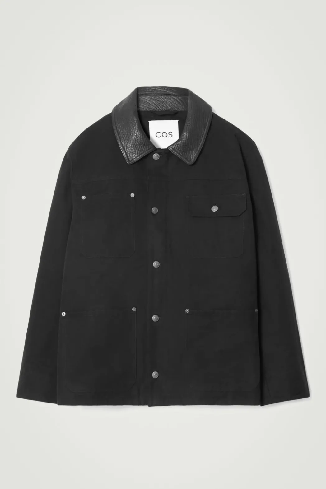 Hot COS LEATHER-COLLAR FIELD JACKET BLACK
