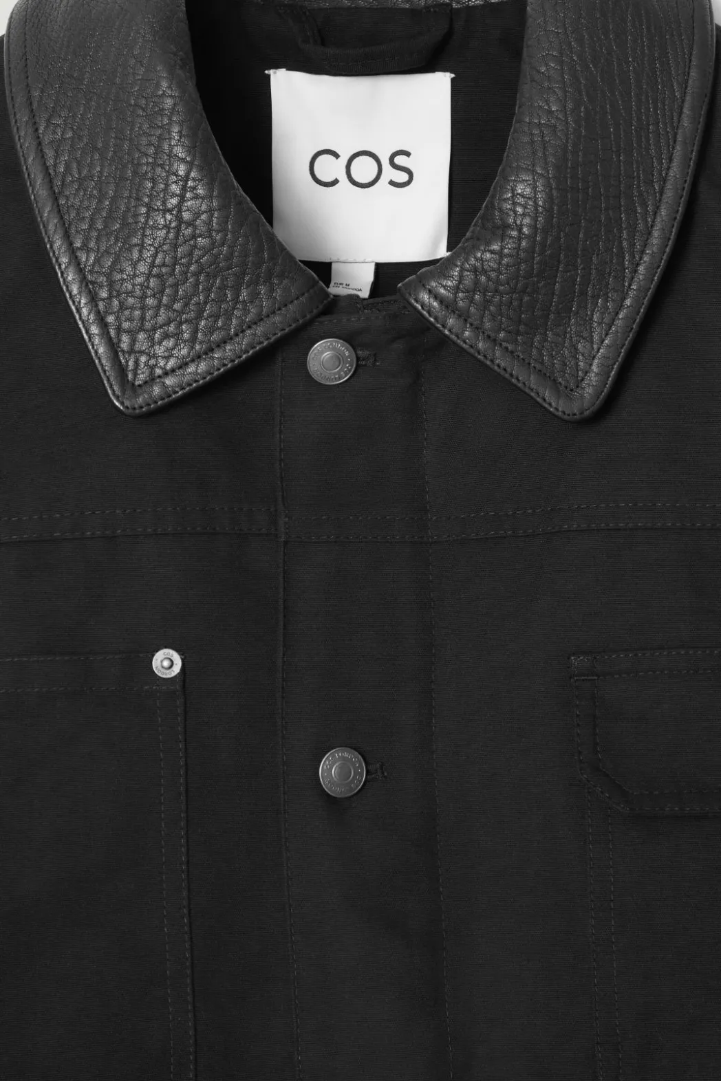 Hot COS LEATHER-COLLAR FIELD JACKET BLACK