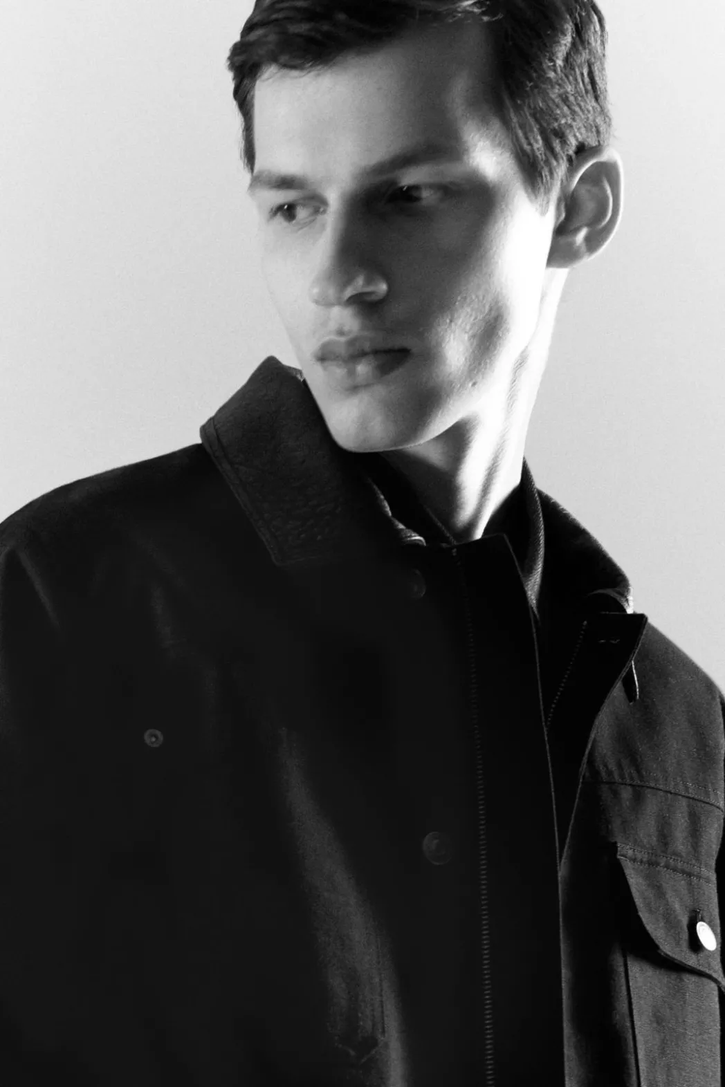 Hot COS LEATHER-COLLAR FIELD JACKET BLACK