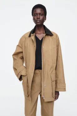 Outlet COS LEATHER-COLLAR FIELD JACKET CAMEL