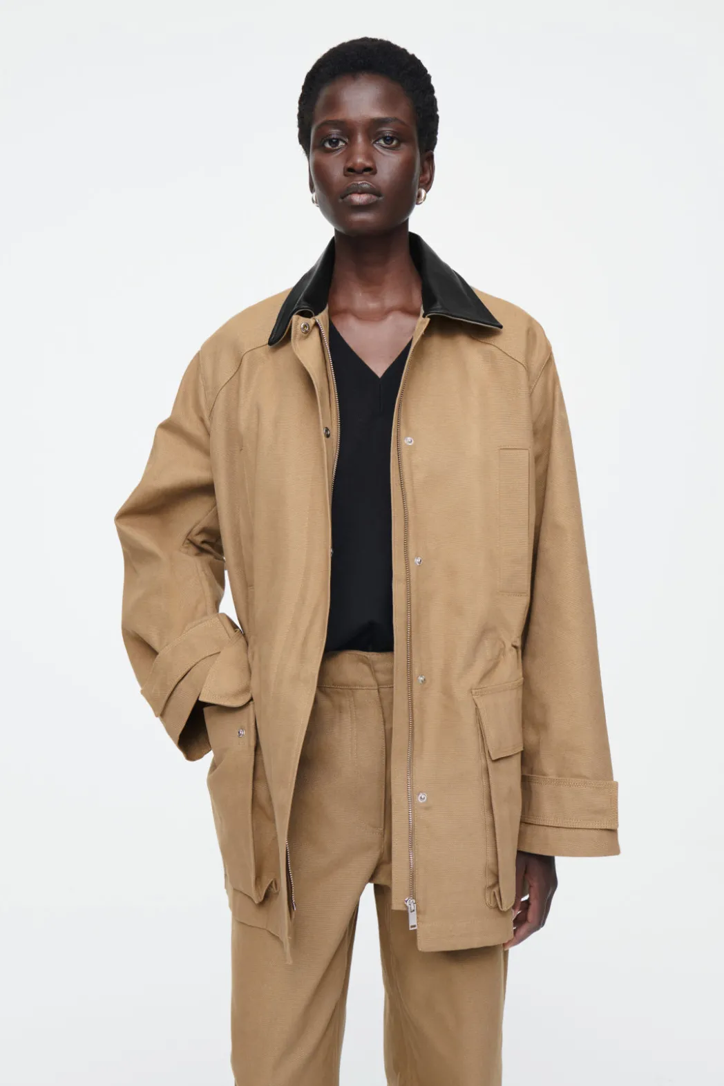 Outlet COS LEATHER-COLLAR FIELD JACKET CAMEL