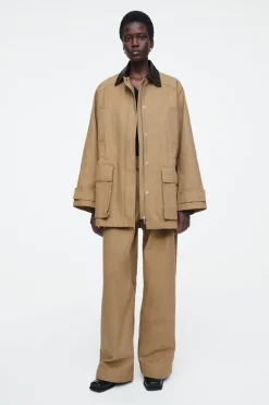 Outlet COS LEATHER-COLLAR FIELD JACKET CAMEL