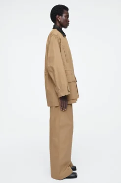 Outlet COS LEATHER-COLLAR FIELD JACKET CAMEL