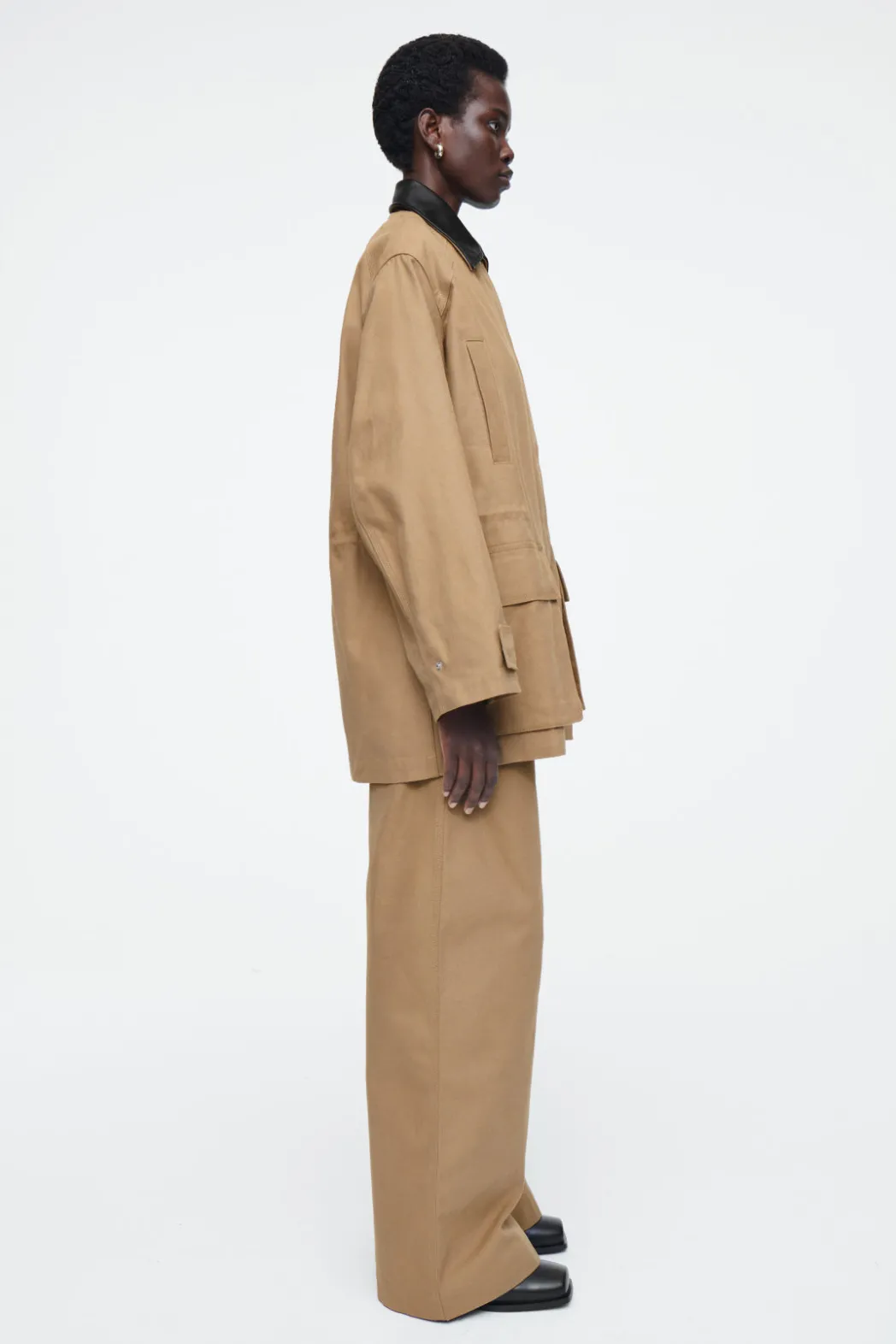 Outlet COS LEATHER-COLLAR FIELD JACKET CAMEL