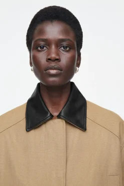 Outlet COS LEATHER-COLLAR FIELD JACKET CAMEL