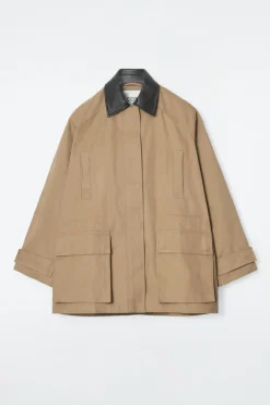 Outlet COS LEATHER-COLLAR FIELD JACKET CAMEL