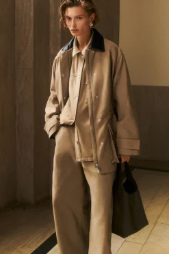 Outlet COS LEATHER-COLLAR FIELD JACKET CAMEL