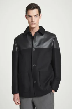 Outlet COS LEATHER-PANELED DONKEY JACKET BLACK