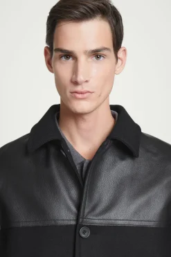 Outlet COS LEATHER-PANELED DONKEY JACKET BLACK