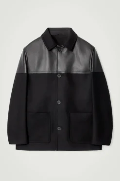 Outlet COS LEATHER-PANELED DONKEY JACKET BLACK