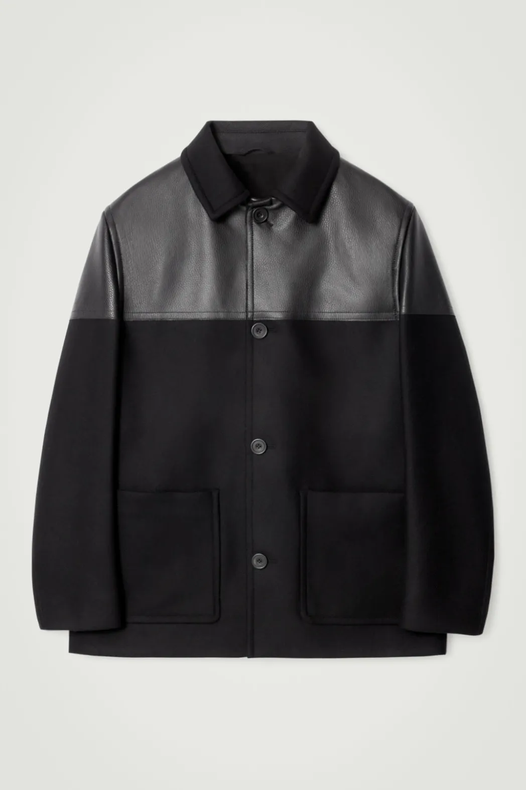 Outlet COS LEATHER-PANELED DONKEY JACKET BLACK