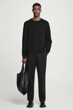 Best COS LEATHER-PANELLED MERINO WOOL JUMPER BLACK