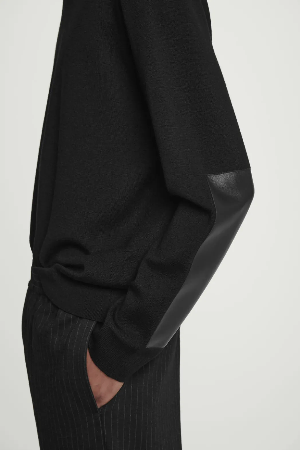 Best COS LEATHER-PANELLED MERINO WOOL JUMPER BLACK