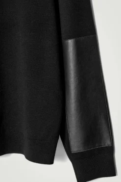 Best COS LEATHER-PANELLED MERINO WOOL JUMPER BLACK