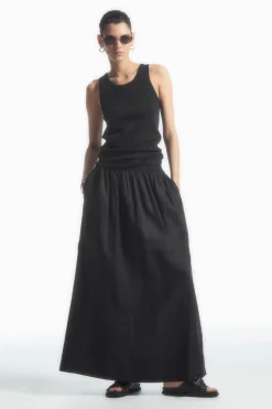 Clearance COS LINEN A-LINE MAXI SKIRT BLACK