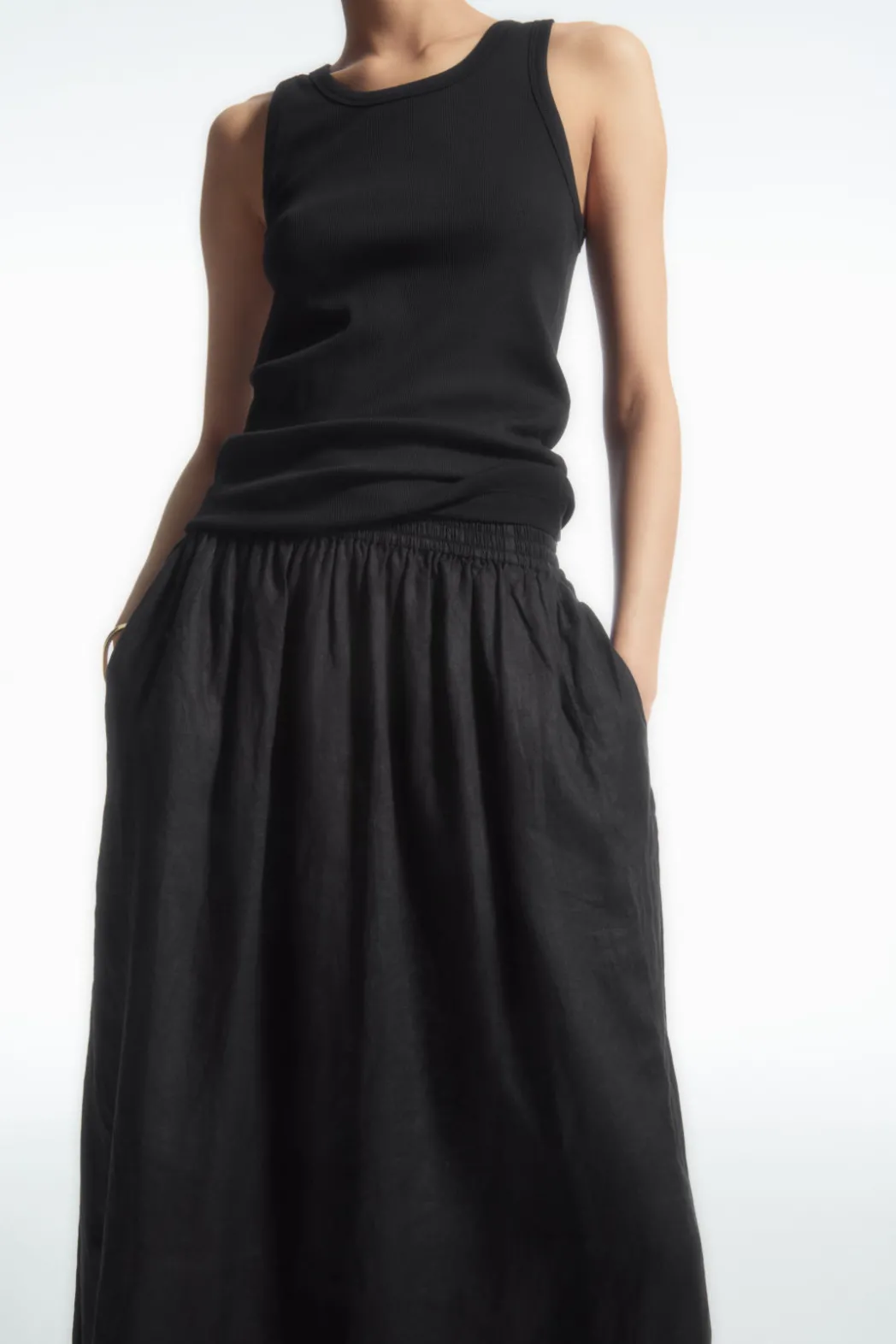 Clearance COS LINEN A-LINE MAXI SKIRT BLACK