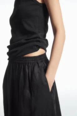 Clearance COS LINEN A-LINE MAXI SKIRT BLACK