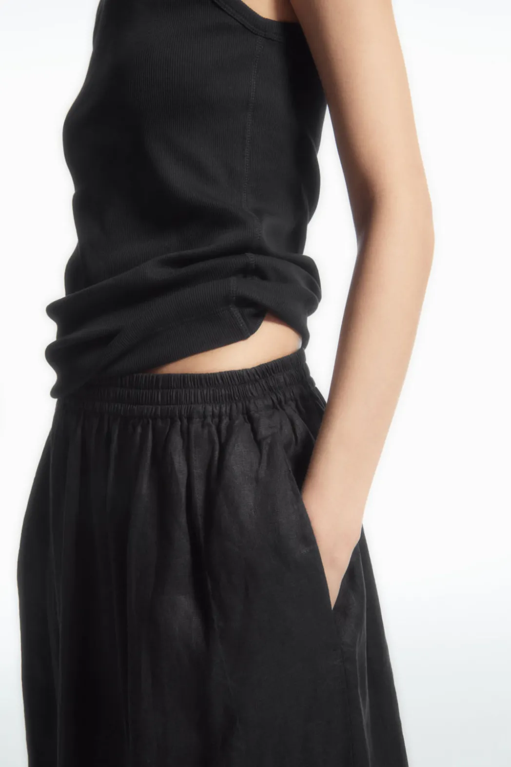 Clearance COS LINEN A-LINE MAXI SKIRT BLACK