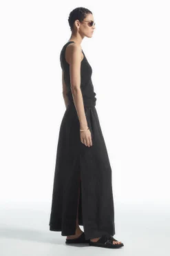 Clearance COS LINEN A-LINE MAXI SKIRT BLACK