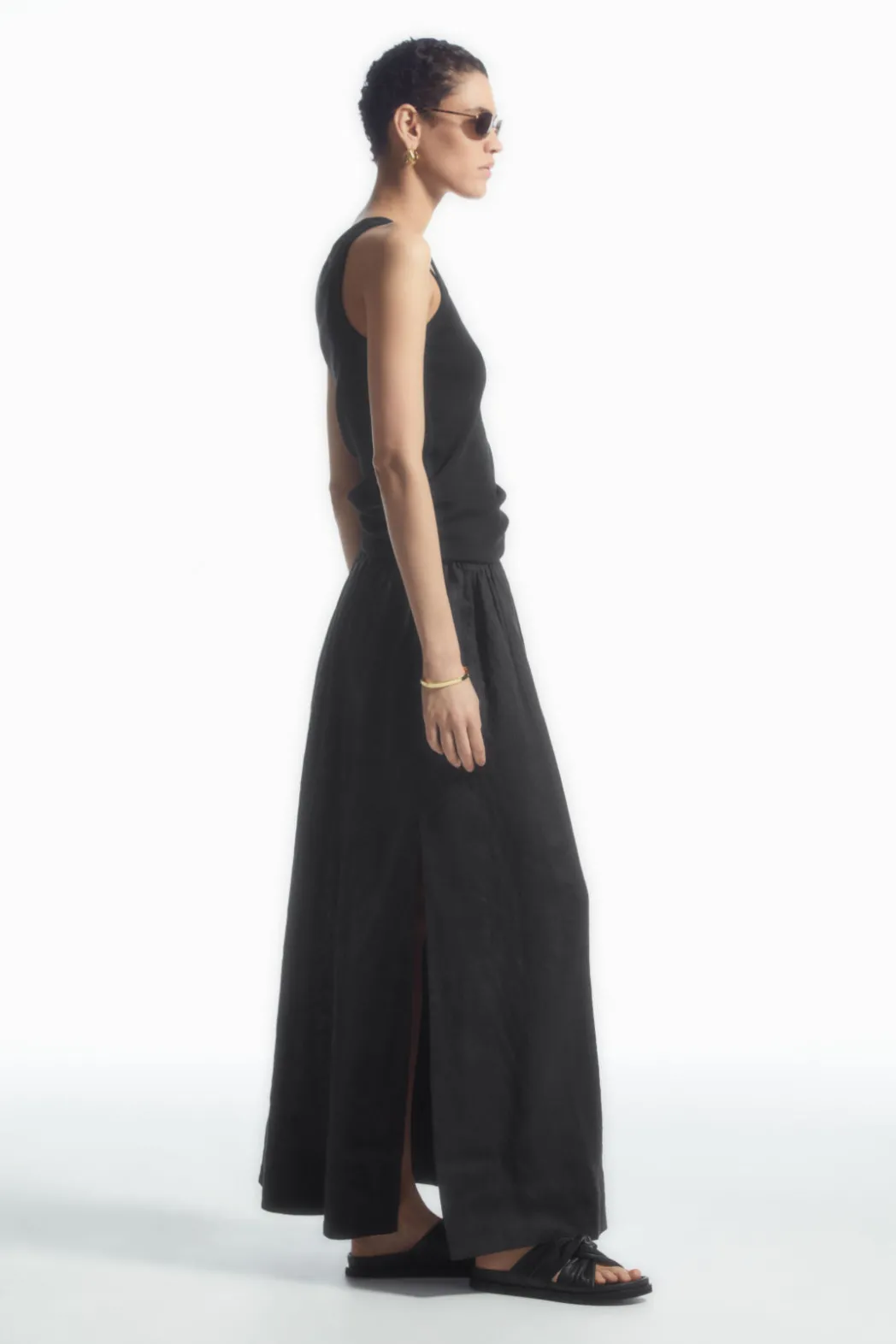 Clearance COS LINEN A-LINE MAXI SKIRT BLACK