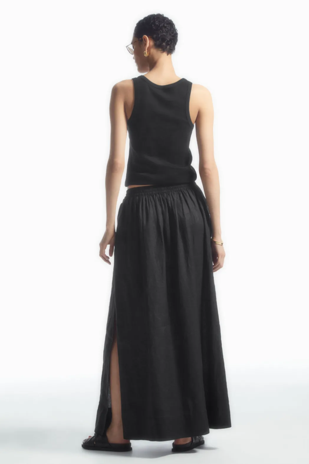 Clearance COS LINEN A-LINE MAXI SKIRT BLACK