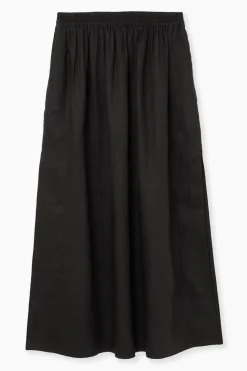 Clearance COS LINEN A-LINE MAXI SKIRT BLACK