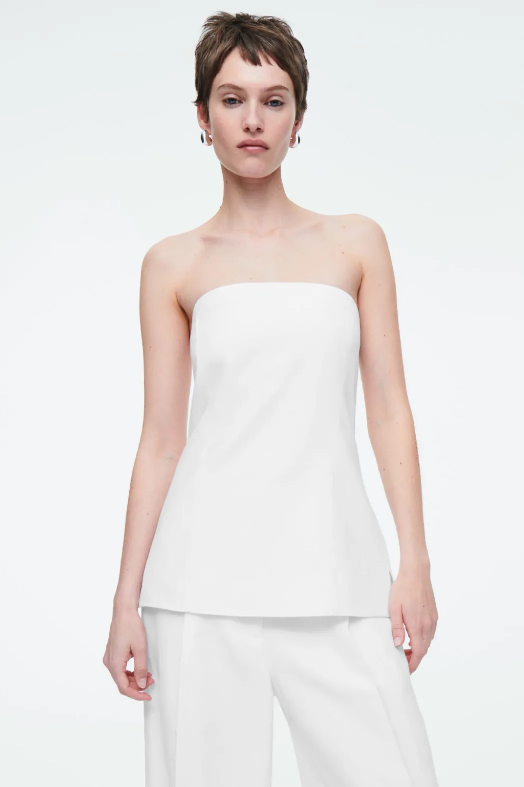 Discount COS LINEN BUSTIER TOP WHITE
