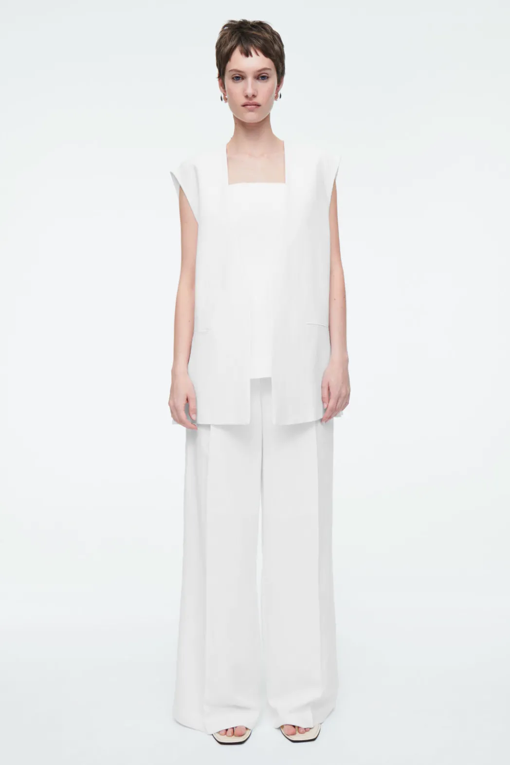 Discount COS LINEN BUSTIER TOP WHITE