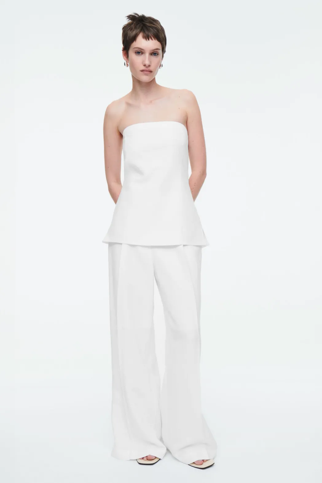 Discount COS LINEN BUSTIER TOP WHITE