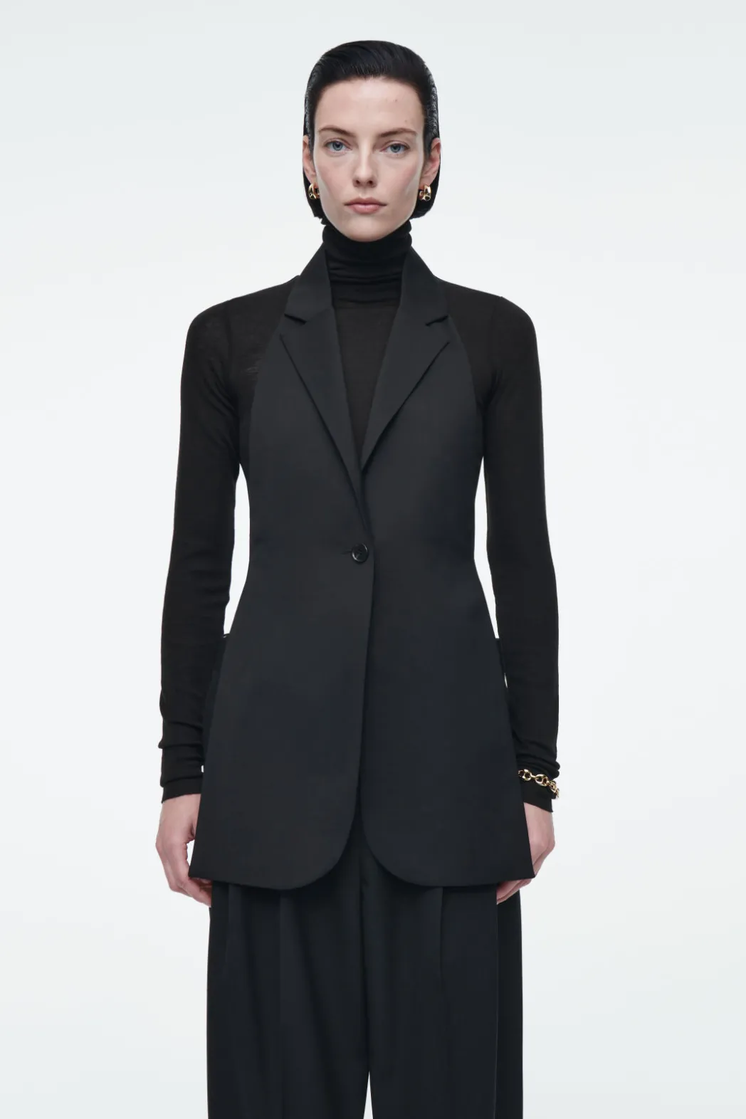 Outlet COS LONGLINE BACKLESS WOOL VEST BLACK