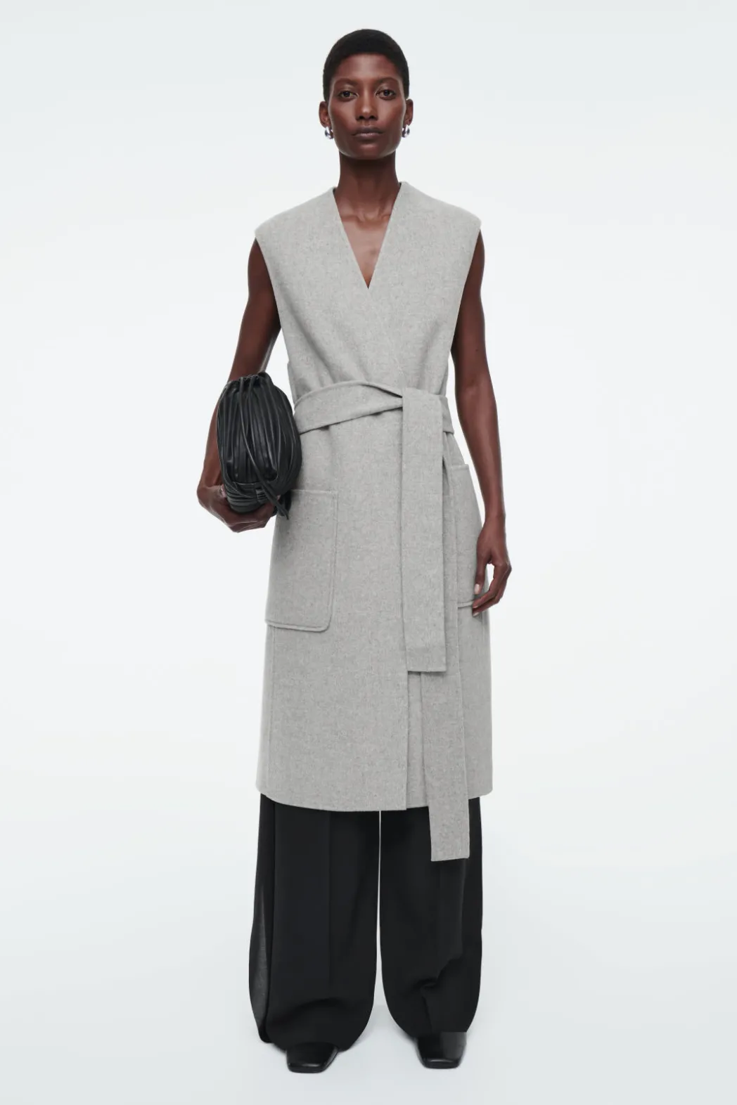 COS LONGLINE DOUBLE-FACED WOOL VEST GRAY