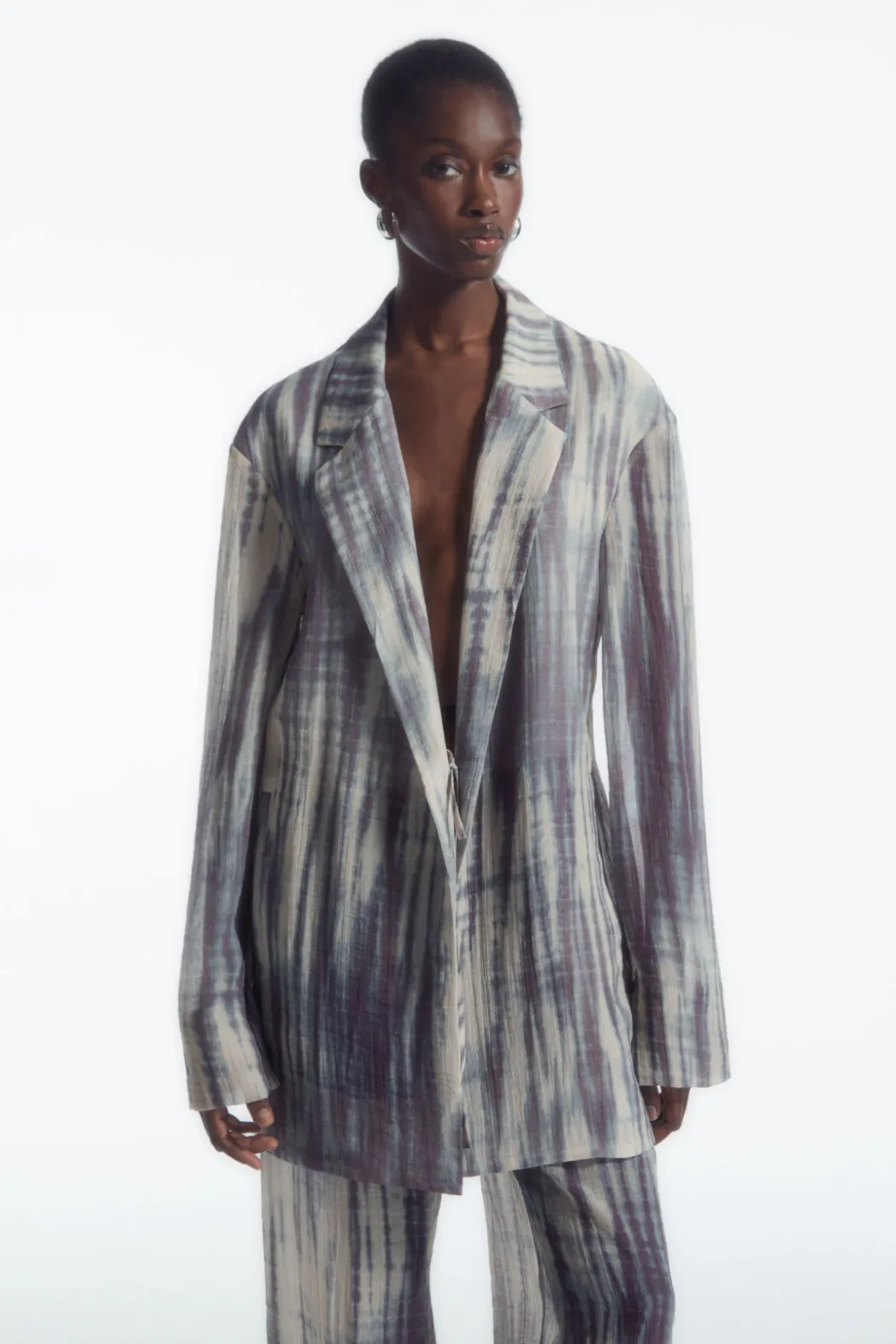 Online COS LONGLINE SINGLE-BREASTED BLAZER BEIGE / BLUE