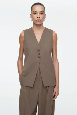 Discount COS LONGLINE TAILORED TWILL VEST MOLE