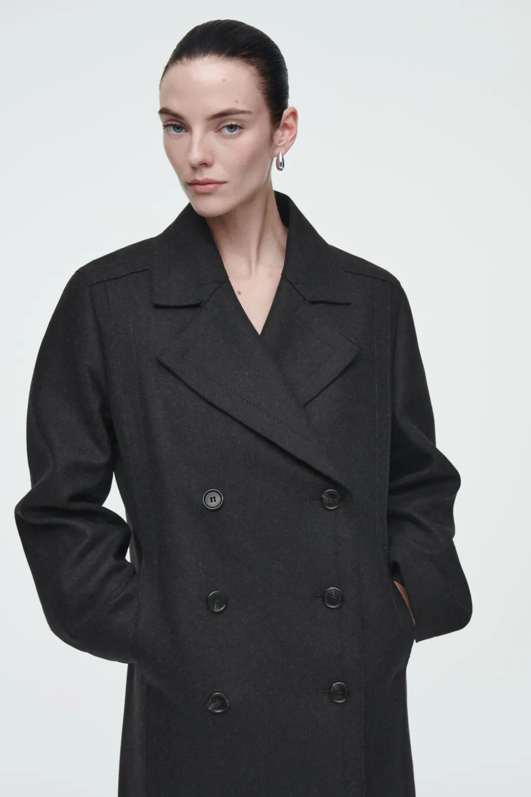Outlet COS LONGLINE WOOL PEA COAT CHARCOAL