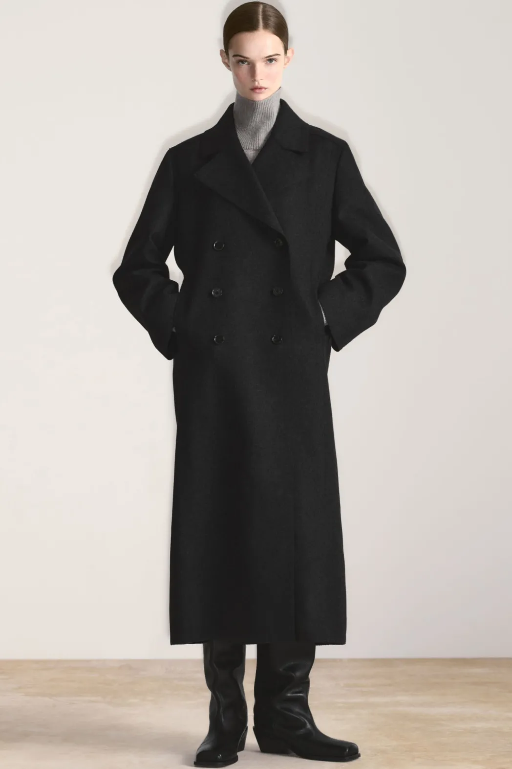 Outlet COS LONGLINE WOOL PEA COAT CHARCOAL