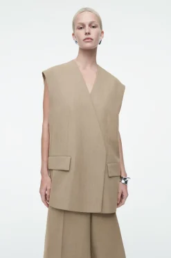 New COS LONGLINE WOOL-BLEND TWILL VEST BEIGE