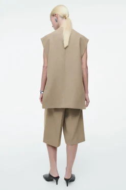New COS LONGLINE WOOL-BLEND TWILL VEST BEIGE