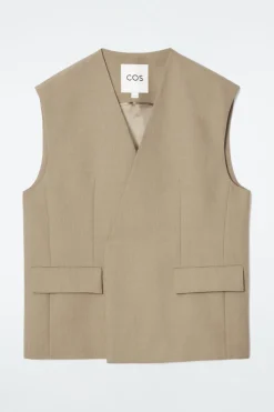 New COS LONGLINE WOOL-BLEND TWILL VEST BEIGE