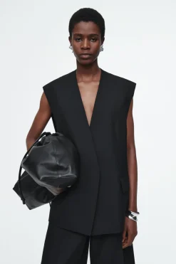 Best COS LONGLINE WOOL-BLEND TWILL VEST BLACK