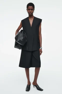 Best COS LONGLINE WOOL-BLEND TWILL VEST BLACK