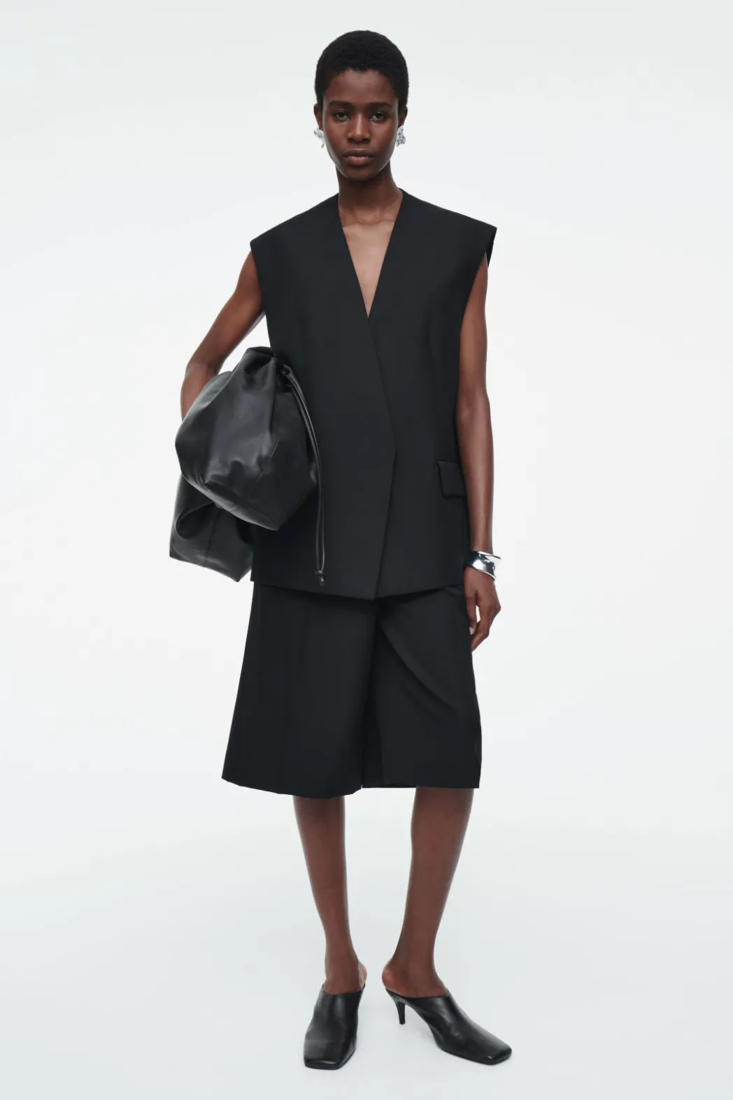 Best COS LONGLINE WOOL-BLEND TWILL VEST BLACK