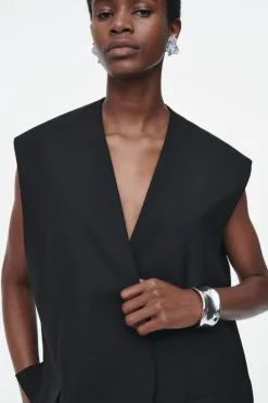 Best COS LONGLINE WOOL-BLEND TWILL VEST BLACK