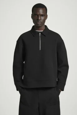 Sale COS LONG-SLEEVED HALF-ZIP POLO SHIRT BLACK